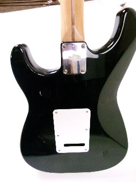 Guitars - Fender Stratocaster, serial number MN588519, black body with off-white and cream fittings, - Image 7 of 8