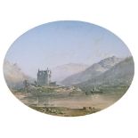 John Syer (1815-1885) - Oval pencil with watercolour and bodycolour - Dunduan Castle, signed and