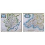 Robert Morden - Two antique hand coloured engraved maps - South Wales and The County Of Monmouth,