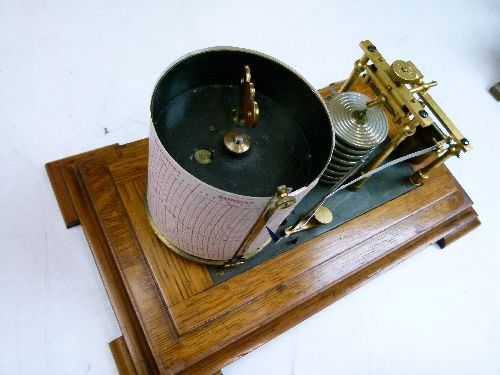 Early 20th Century oak cased barograph having bevelled glazed panels and standing on splayed bracket - Image 5 of 5