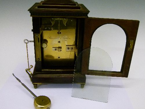 Regency brass inlaid rosewood cased single fusee mantel clock by Barraud of London, the case with - Image 3 of 7