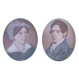 Miss Grisdale (19th Century) - Pair of oval miniatures - Portraits of Mr and Mrs Crowther of