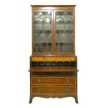 Good quality reproduction Georgian style inlaid mahogany secretaire bookcase, the upper section