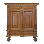 18th Century Flemish walnut and oak armoire, moulded cornice, frieze below with fielded panels