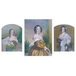 19th Century English School - Group of three watercolours - Three quarter length studies of young