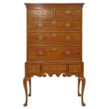 18th Century mahogany chest on stand, possibly American, the upper section with moulded cornice