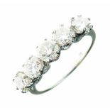 Five stone diamond ring, the graduated brilliant cuts totalling approximately 1.8 carats, size N¢,