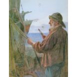 T. Hampson Jones (1846-1915) - Watercolour - Three quarter length portrait of a fisherman