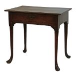 George III oak side table/lowboy fitted one drawer to the frieze and standing on tapered pad