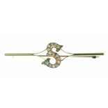 Diamond set initial S bar brooch, the letter set with eighteen old cuts totalling approximately 0.72