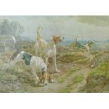 Basil Bradley (1842-1904) - Watercolour - Three otter hounds in a landscape, signed and dated