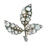 Victorian diamond brooch, designed as three leaves, set throughout with thirty-eight old brilliant