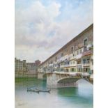 Ernesto Bensa (Italian fl.1866-1897) - Watercolour - Ponte Vecchio, Florence, signed, 80cm x 59cm