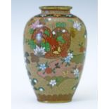 Japanese cloisonnÚ tapered ovoid vase decorated with stylised foliage on a speckled ground, 14.5cm