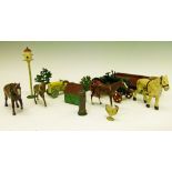 Toys - Collection of various hollow cast and cast metal farm animals, figures, machinery etc by