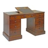 Victorian mahogany double pedestal kneehole desk, the inset leather writing surface with hinged