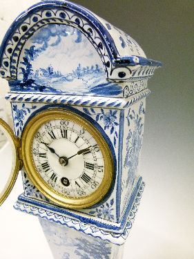 Late 19th Century Continental faience cased timepiece in the form of a longcase clock, having - Image 4 of 8