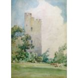 Percy Lancaster (1878-1951) - Watercolour - South Kyme Tower with cattle in the foreground, signed