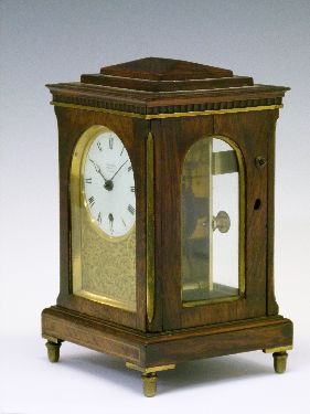 Regency brass inlaid rosewood cased single fusee mantel clock by Barraud of London, the case with - Image 2 of 7