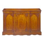 Victorian rosewood and figured walnut breakfront credenza having a tray top, central oval panelled