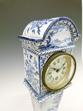 Late 19th Century Continental faience cased timepiece in the form of a longcase clock, having - Image 5 of 8