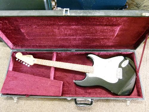 Guitars - Fender Stratocaster, serial number MN588519, black body with off-white and cream fittings, - Image 8 of 8