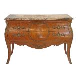 Early 20th Century French walnut bombe front commode having allover parquetry and marquetry