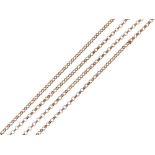 Guard chain, of rose coloured round belcher links, 114cm long, 15.5g gross  Condition: Bears assay