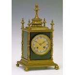 Small 19th Century French gilt brass and black slate cased mantel clock, the dial having a