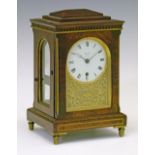 Regency brass inlaid rosewood cased single fusee mantel clock by Barraud of London, the case with