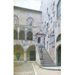 Ernesto Bensa (Italian fl.1866-1897) - Watercolour - Courtyard Of The Bargello Palace, Florence,