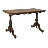 Victorian walnut rectangular top centre table having a figured walnut veneered top and standing on