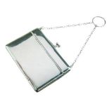 George V lady's silver visiting card case in the form of an evening purse having an attached