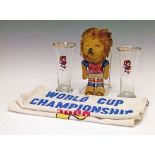 Soccer Interest - 1966 World Cup - World Cup Willie soft toy 23cm high, two half pint glasses each