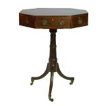 George III mahogany octagonal drum top occasional table, fitted three real and four dummy drawers,