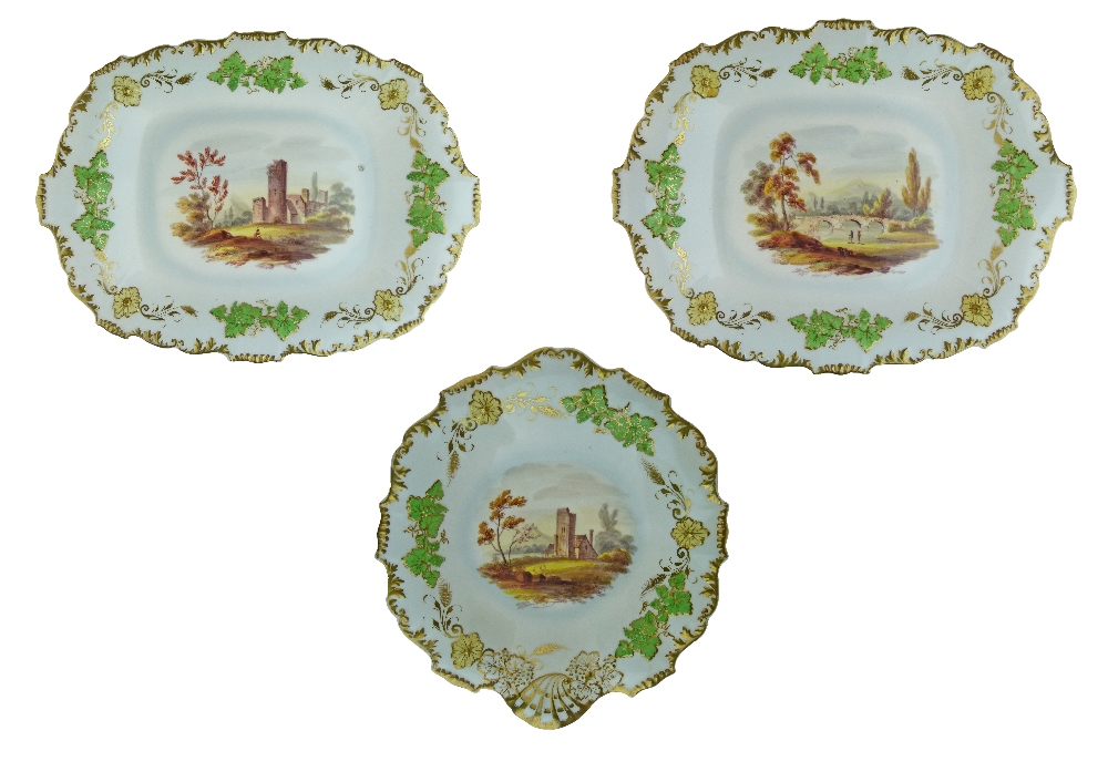 Pair of 19th Century H & R Daniel rectangular dishes, 29.5cm wide together with a matching oval