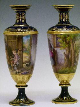 Pair of Franz Dörfl Vienna baluster vases, each having a central band with finely painted continuous - Image 3 of 8