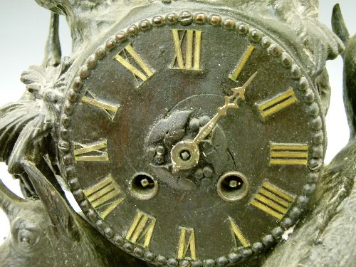 Late 19th Century Black Forest mantel clock, the carved case decorated with mountain goats, dial - Image 7 of 7