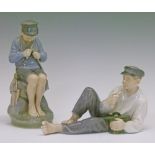 Two Royal Copenhagen figures - Boy Eating Lunch No.865 and Boy Whittling No.905  Condition: **No