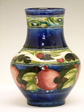 William Moorcroft baluster vase decorated with a banded Pomegranate pattern on a blue ground, base - Image 2 of 7