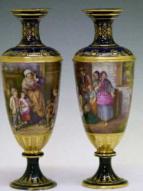 Pair of Franz Dörfl Vienna baluster vases, each having a central band with finely painted continuous - Image 4 of 8