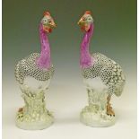 Pair of large Anspach porcelain figures, of Guinea Fowl, modelled in the Meissen style, each