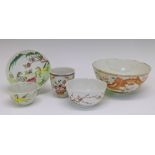 Chinese porcelain bowl having polychrome decoration depicting two dragons chasing flaming pearls,
