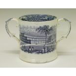 19th Century Thomas Godwin mauve and white transfer printed two handled cider mug decorated with the