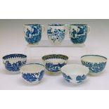 Collection of 18th Century Worcester and Caughley blue and white coffee cups and tea bowls,