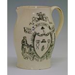 Late 18th/early 19th Century creamware jug having black transfer printed decoration depicting The