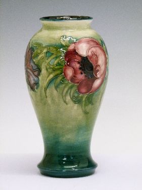 Moorcroft 'Anemone' vase of baluster form having typical stylised foliate decoration on a two tone - Image 3 of 7