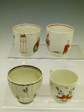 Two 18th Century English coffee cups having polychrome painted decoration depicting Chinese figures, - Image 4 of 6