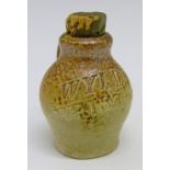 Ceramics - Rare 19th Century miniature stoneware ovoid flagon having a loop handle and bearing the
