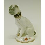 19th Century Continental Chelsea style scent bottle modelled as a seated pug, the oval base with a